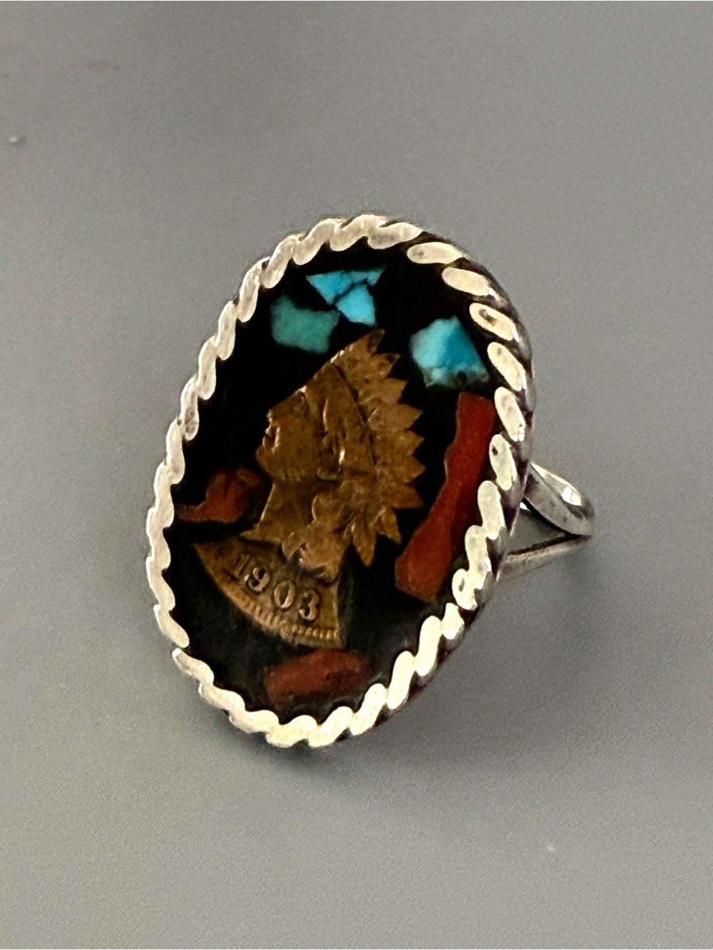 Navajo Native American VTG/ Antique Sterling Silver 1993 Indian Head Penny